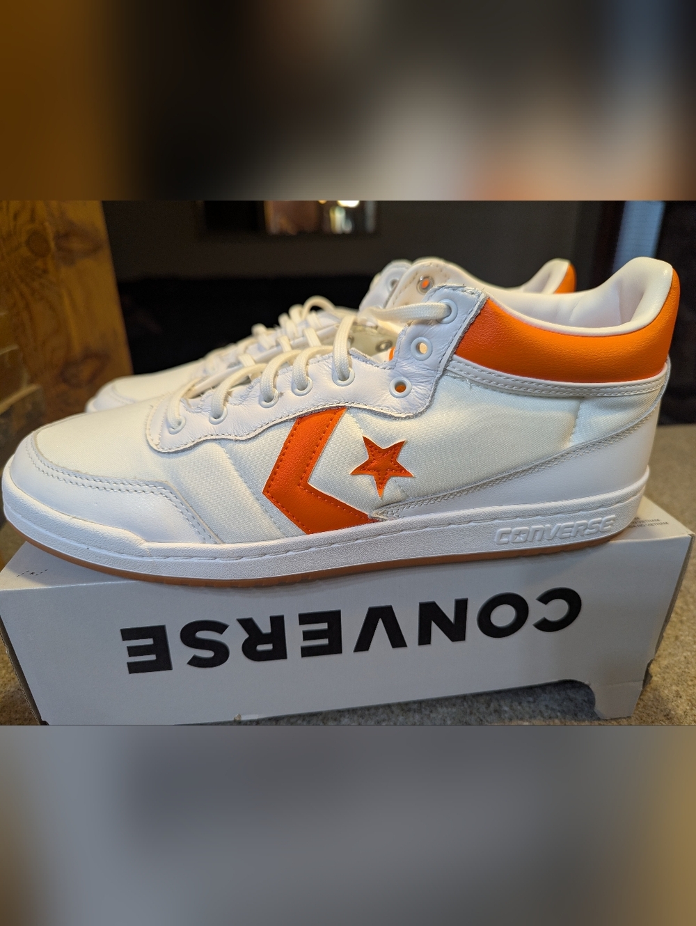 Converse Mens White and Orange Low-Top Sneakers